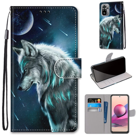 For Xiaomi Redmi Note 10 4G / Note 10s Coloured Drawing Cross Texture Horizontal Flip PU Leather Case with Holder & Card Slots & Wallet & Lanyard(Pensive Wolf) - Xiaomi Cases by buy2fix | Online Shopping UK | buy2fix