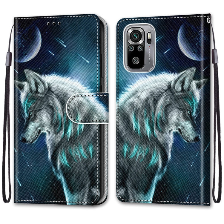 For Xiaomi Redmi Note 10 4G / Note 10s Coloured Drawing Cross Texture Horizontal Flip PU Leather Case with Holder & Card Slots & Wallet & Lanyard(Pensive Wolf) - Xiaomi Cases by buy2fix | Online Shopping UK | buy2fix