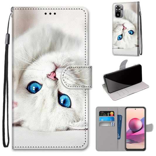 For Xiaomi Redmi Note 10 4G / Note 10s Coloured Drawing Cross Texture Horizontal Flip PU Leather Case with Holder & Card Slots & Wallet & Lanyard(White Kitten) - Xiaomi Cases by buy2fix | Online Shopping UK | buy2fix