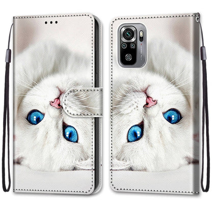 For Xiaomi Redmi Note 10 4G / Note 10s Coloured Drawing Cross Texture Horizontal Flip PU Leather Case with Holder & Card Slots & Wallet & Lanyard(White Kitten) - Xiaomi Cases by buy2fix | Online Shopping UK | buy2fix