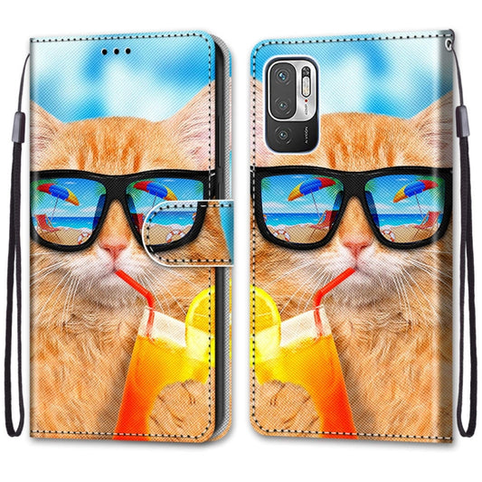 For Xiaomi Redmi Note 10 5G Coloured Drawing Cross Texture Horizontal Flip PU Leather Case with Holder & Card Slots & Wallet & Lanyard(Cat Drinking Soda) - Xiaomi Cases by buy2fix | Online Shopping UK | buy2fix