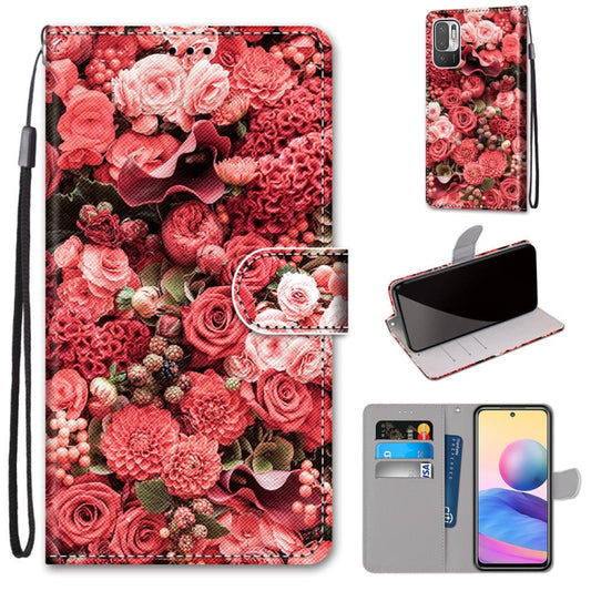For Xiaomi Redmi Note 10 5G Coloured Drawing Cross Texture Horizontal Flip PU Leather Case with Holder & Card Slots & Wallet & Lanyard(Pink Rose Garden) - Xiaomi Cases by buy2fix | Online Shopping UK | buy2fix