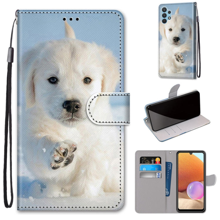 For Samsung Galaxy A32 4G / A32 Lite Coloured Drawing Cross Texture Horizontal Flip PU Leather Case with Holder & Card Slots & Wallet & Lanyard(Snow Puppy) by buy2fix
