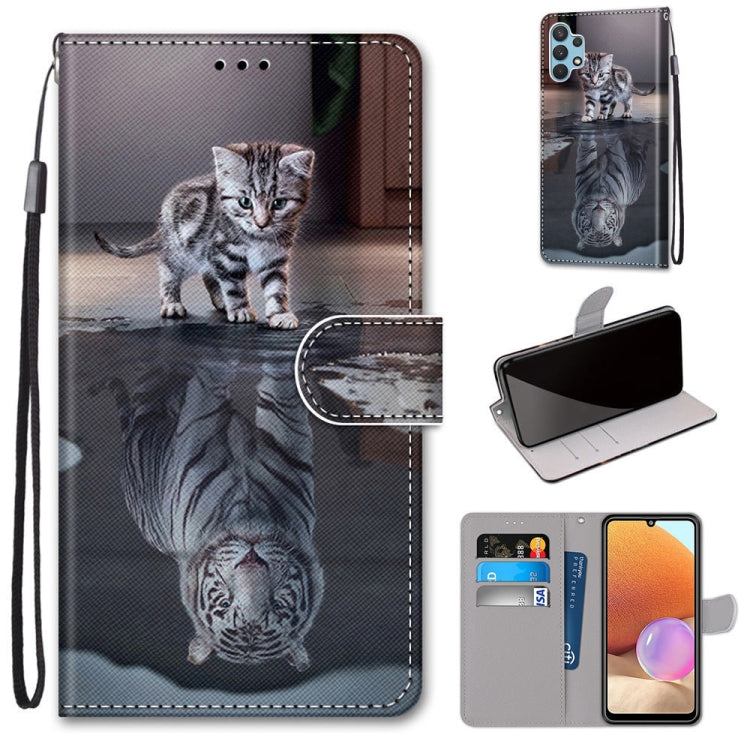 For Samsung Galaxy A32 4G / A32 Lite Coloured Drawing Cross Texture Horizontal Flip PU Leather Case with Holder & Card Slots & Wallet & Lanyard(Cat Becomes Tiger) by buy2fix