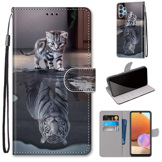 For Samsung Galaxy A32 4G / A32 Lite Coloured Drawing Cross Texture Horizontal Flip PU Leather Case with Holder & Card Slots & Wallet & Lanyard(Cat Becomes Tiger) by buy2fix