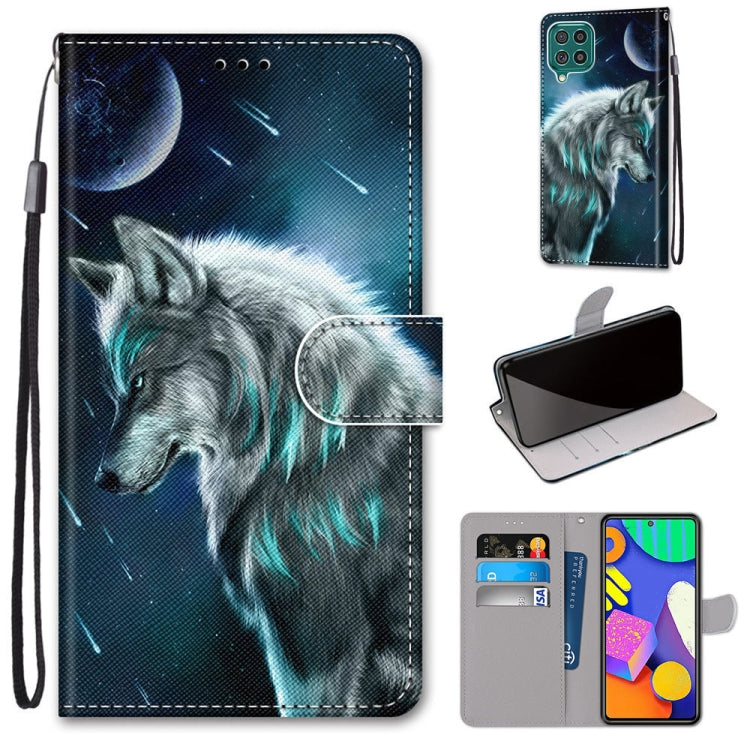 For Samsung Galaxy F62 / M62 Coloured Drawing Cross Texture Horizontal Flip PU Leather Case with Holder & Card Slots & Wallet & Lanyard(Pensive Wolf) by buy2fix