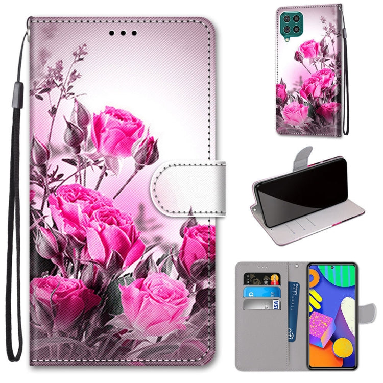 For Samsung Galaxy F62 / M62 Coloured Drawing Cross Texture Horizontal Flip PU Leather Case with Holder & Card Slots & Wallet & Lanyard(Wild Rose) by buy2fix