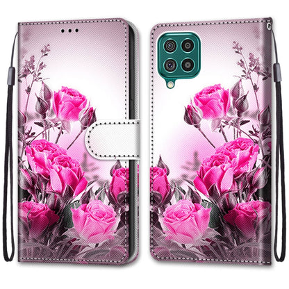 For Samsung Galaxy F62 / M62 Coloured Drawing Cross Texture Horizontal Flip PU Leather Case with Holder & Card Slots & Wallet & Lanyard(Wild Rose) by buy2fix