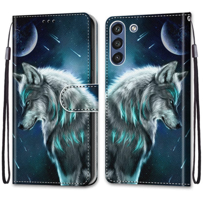 For Samsung Galaxy S21 FE Coloured Drawing Cross Texture Horizontal Flip PU Leather Case with Holder & Card Slots & Wallet & Lanyard(Pensive Wolf) by buy2fix