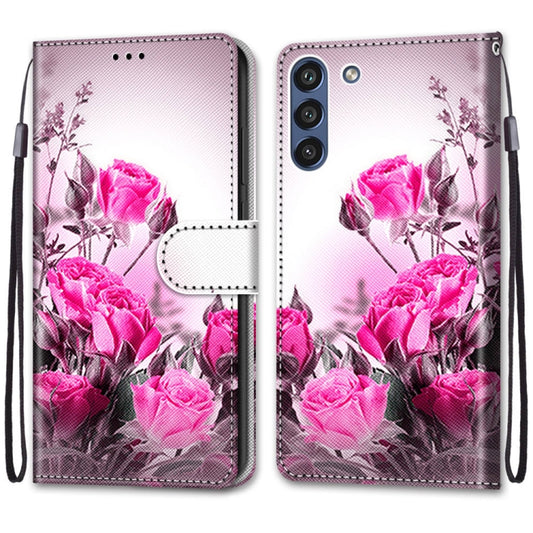 For Samsung Galaxy S21 FE Coloured Drawing Cross Texture Horizontal Flip PU Leather Case with Holder & Card Slots & Wallet & Lanyard(Wild Rose) by buy2fix