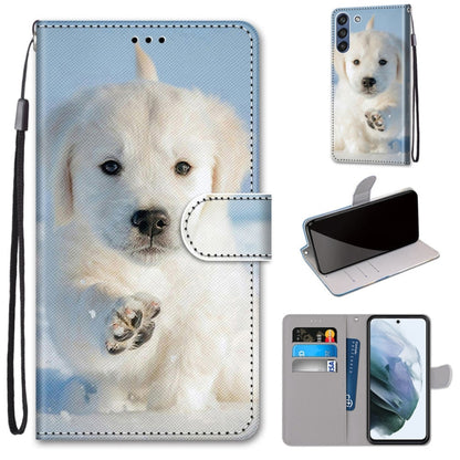 For Samsung Galaxy S21 FE Coloured Drawing Cross Texture Horizontal Flip PU Leather Case with Holder & Card Slots & Wallet & Lanyard(Snow Puppy) by buy2fix