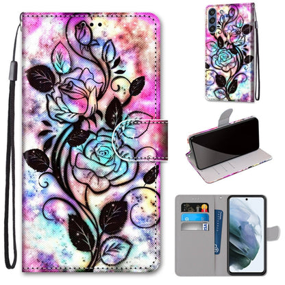 For Samsung Galaxy S21 FE Coloured Drawing Cross Texture Horizontal Flip PU Leather Case with Holder & Card Slots & Wallet & Lanyard(Color Bottom Hollow Flower) by buy2fix