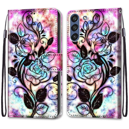For Samsung Galaxy S21 FE Coloured Drawing Cross Texture Horizontal Flip PU Leather Case with Holder & Card Slots & Wallet & Lanyard(Color Bottom Hollow Flower) by buy2fix