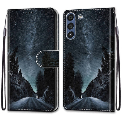 For Samsung Galaxy S21 FE Coloured Drawing Cross Texture Horizontal Flip PU Leather Case with Holder & Card Slots & Wallet & Lanyard(Mountain Road Starry Sky) by buy2fix