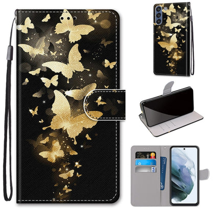 For Samsung Galaxy S21 FE Coloured Drawing Cross Texture Horizontal Flip PU Leather Case with Holder & Card Slots & Wallet & Lanyard(Golden Butterfly Group) by buy2fix