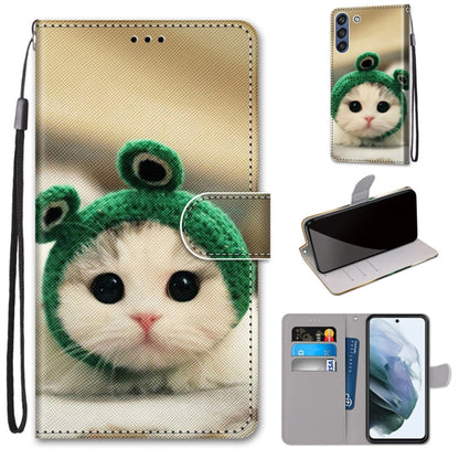 For Samsung Galaxy S21 FE Coloured Drawing Cross Texture Horizontal Flip PU Leather Case with Holder & Card Slots & Wallet & Lanyard(Frog Kitten) by buy2fix
