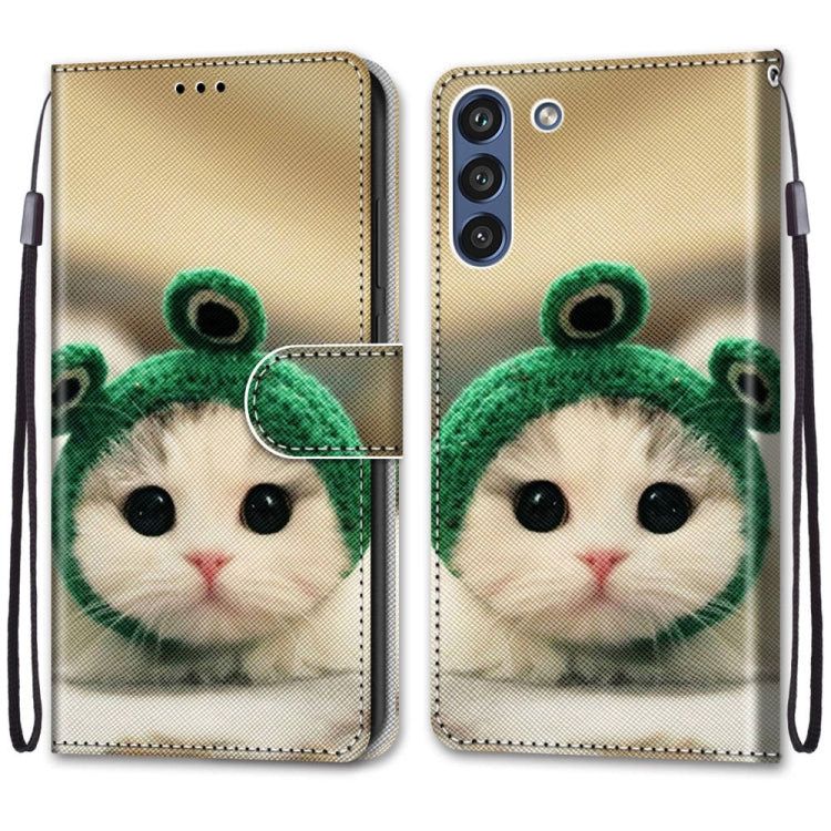 For Samsung Galaxy S21 FE Coloured Drawing Cross Texture Horizontal Flip PU Leather Case with Holder & Card Slots & Wallet & Lanyard(Frog Kitten) by buy2fix