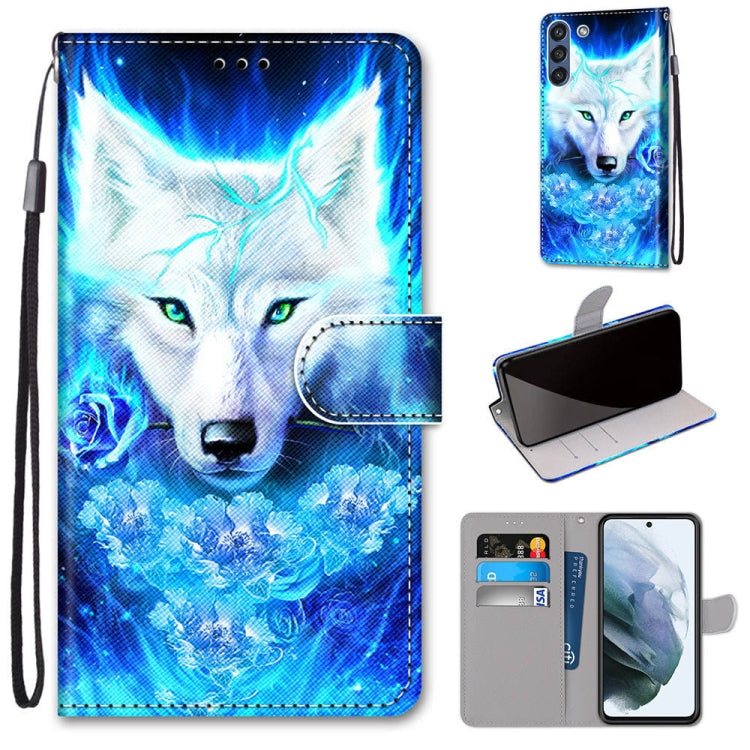 For Samsung Galaxy S21 FE Coloured Drawing Cross Texture Horizontal Flip PU Leather Case with Holder & Card Slots & Wallet & Lanyard(Dick Rose Wolf) by buy2fix