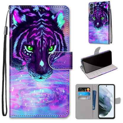 For Samsung Galaxy S21 FE Coloured Drawing Cross Texture Horizontal Flip PU Leather Case with Holder & Card Slots & Wallet & Lanyard(Tiger Drinking Water) by buy2fix