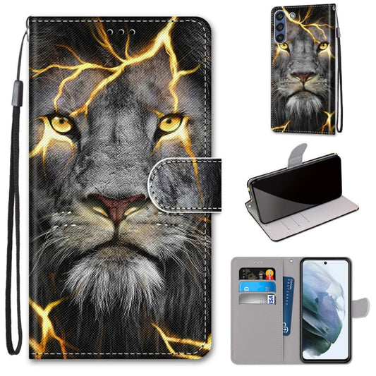 For Samsung Galaxy S21 FE Coloured Drawing Cross Texture Horizontal Flip PU Leather Case with Holder & Card Slots & Wallet & Lanyard(Fission Lion) by buy2fix