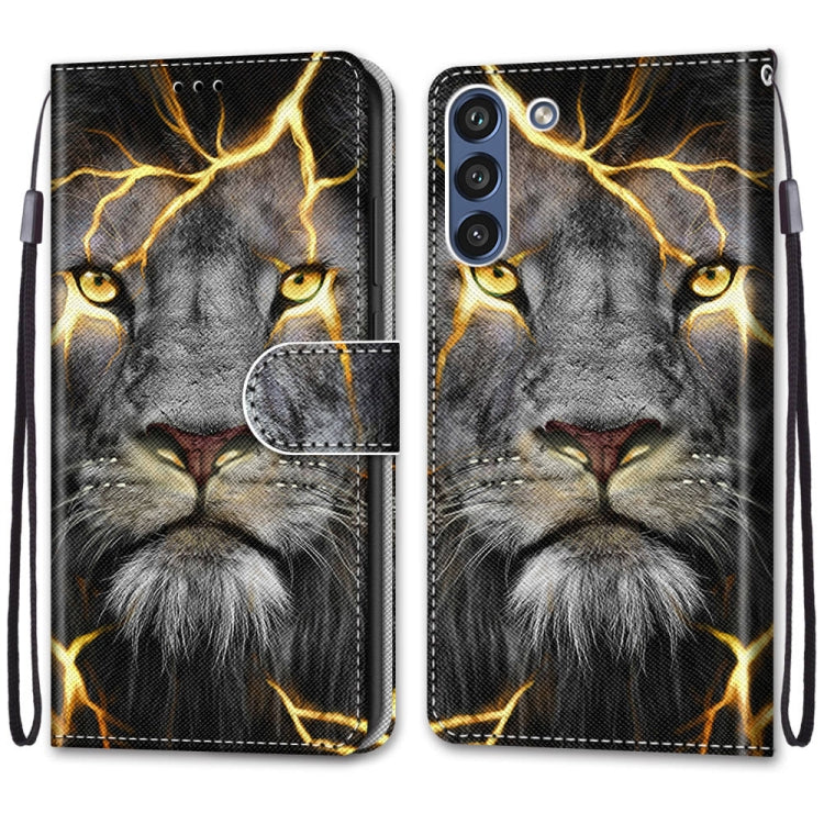 For Samsung Galaxy S21 FE Coloured Drawing Cross Texture Horizontal Flip PU Leather Case with Holder & Card Slots & Wallet & Lanyard(Fission Lion) by buy2fix
