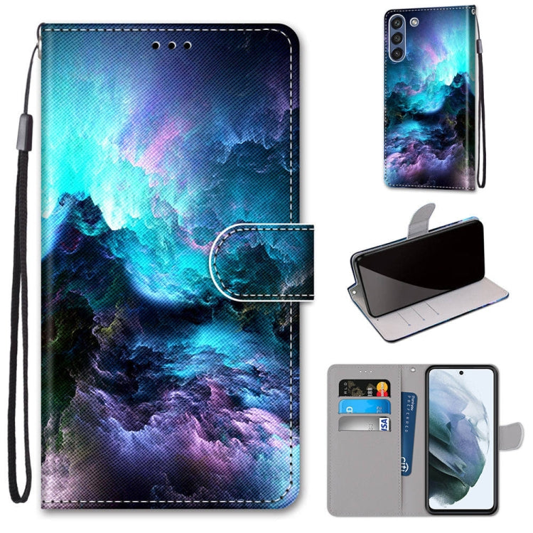 For Samsung Galaxy S21 FE Coloured Drawing Cross Texture Horizontal Flip PU Leather Case with Holder & Card Slots & Wallet & Lanyard(Colorful Clouds) by buy2fix