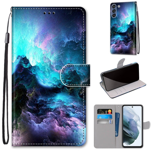 For Samsung Galaxy S21 FE Coloured Drawing Cross Texture Horizontal Flip PU Leather Case with Holder & Card Slots & Wallet & Lanyard(Colorful Clouds) by buy2fix