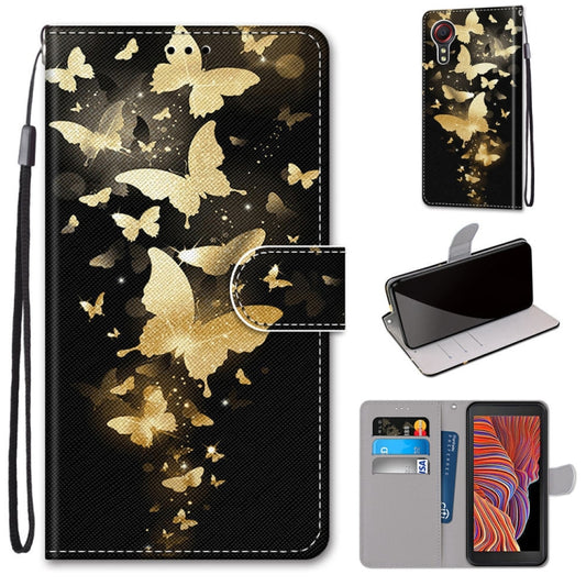 For Samsung Galaxy Xcover 5 Coloured Drawing Cross Texture Horizontal Flip PU Leather Case with Holder & Card Slots & Wallet & Lanyard(Golden Butterfly Group) by buy2fix