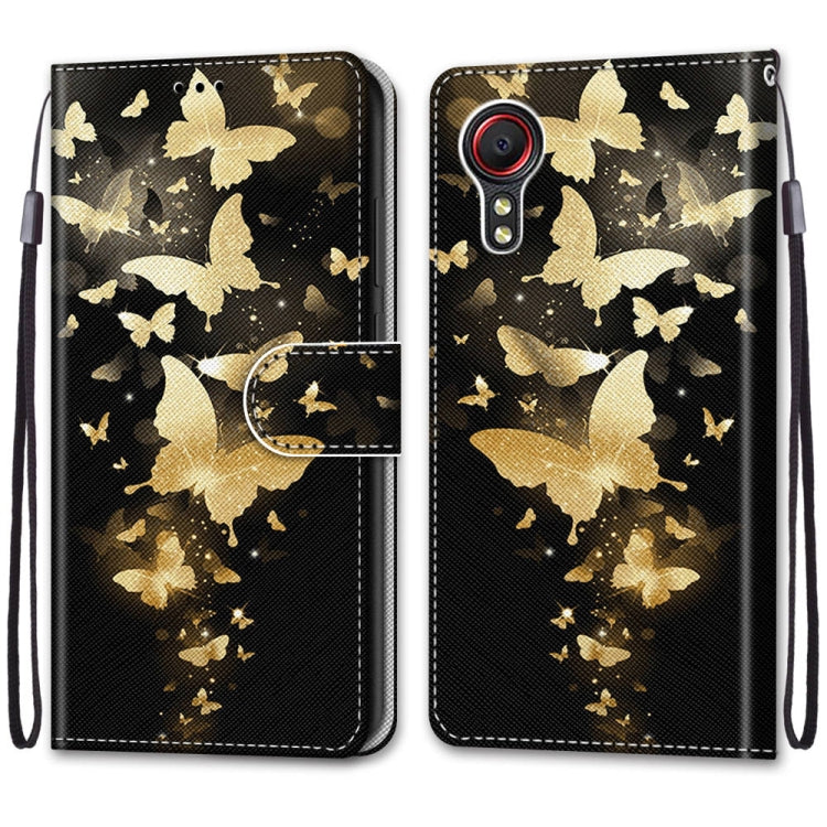 For Samsung Galaxy Xcover 5 Coloured Drawing Cross Texture Horizontal Flip PU Leather Case with Holder & Card Slots & Wallet & Lanyard(Golden Butterfly Group) by buy2fix