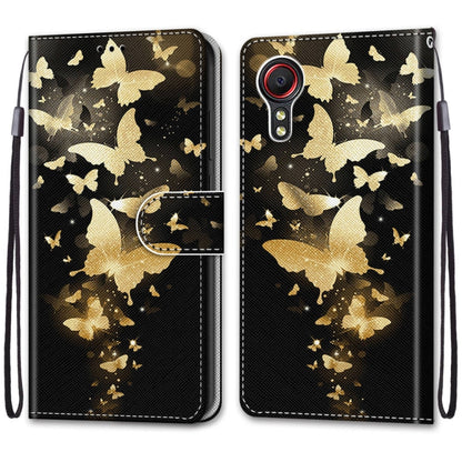 For Samsung Galaxy Xcover 5 Coloured Drawing Cross Texture Horizontal Flip PU Leather Case with Holder & Card Slots & Wallet & Lanyard(Golden Butterfly Group) by buy2fix