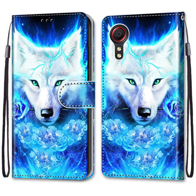 For Samsung Galaxy Xcover 5 Coloured Drawing Cross Texture Horizontal Flip PU Leather Case with Holder & Card Slots & Wallet & Lanyard(Dick Rose Wolf) by buy2fix