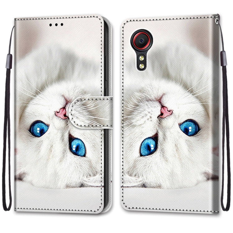 For Samsung Galaxy Xcover 5 Coloured Drawing Cross Texture Horizontal Flip PU Leather Case with Holder & Card Slots & Wallet & Lanyard(White Kitten) by buy2fix