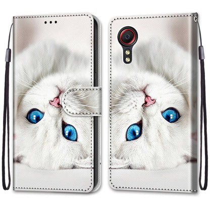 For Samsung Galaxy Xcover 5 Coloured Drawing Cross Texture Horizontal Flip PU Leather Case with Holder & Card Slots & Wallet & Lanyard(White Kitten) by buy2fix