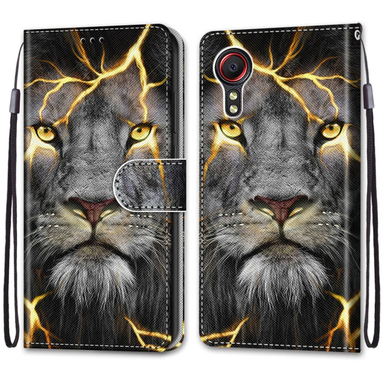 For Samsung Galaxy Xcover 5 Coloured Drawing Cross Texture Horizontal Flip PU Leather Case with Holder & Card Slots & Wallet & Lanyard(Fission Lion) by buy2fix