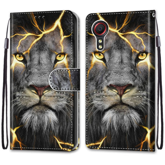 For Samsung Galaxy Xcover 5 Coloured Drawing Cross Texture Horizontal Flip PU Leather Case with Holder & Card Slots & Wallet & Lanyard(Fission Lion) by buy2fix