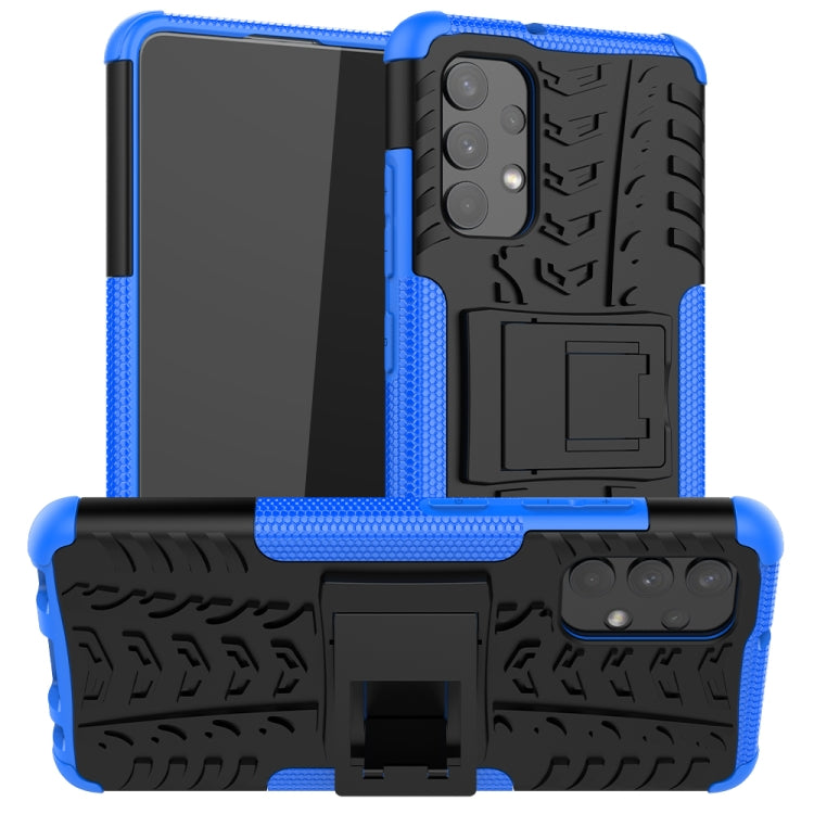 For Samsung Galaxy A32 4G Tire Texture Shockproof TPU+PC Protective Case with Holder(Blue) by buy2fix