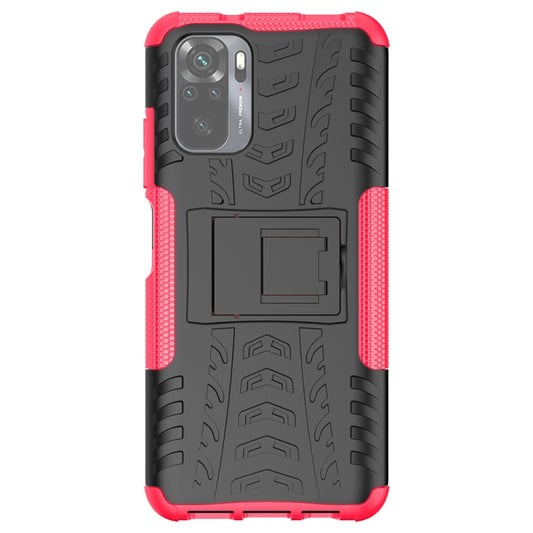 For Xiaomi Redmi Note 10 Tire Texture Shockproof TPU+PC Protective Case with Holder(Pink) - Xiaomi Cases by buy2fix | Online Shopping UK | buy2fix