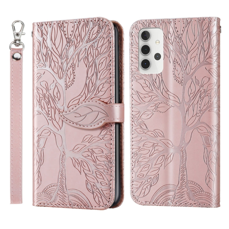 For Samsung Galaxy A32 5G Life of Tree Embossing Pattern Horizontal Flip Leather Case with Holder & Card Slot & Wallet & Photo Frame & Lanyard(Rose Gold) by buy2fix