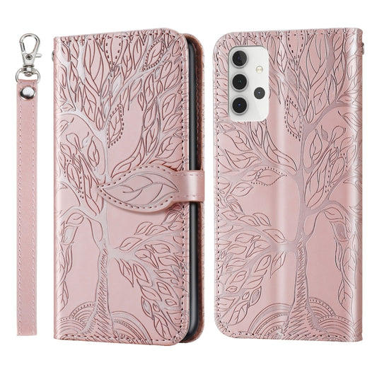 For Samsung Galaxy A32 5G Life of Tree Embossing Pattern Horizontal Flip Leather Case with Holder & Card Slot & Wallet & Photo Frame & Lanyard(Rose Gold) by buy2fix