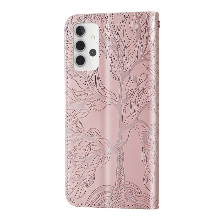 For Samsung Galaxy A32 5G Life of Tree Embossing Pattern Horizontal Flip Leather Case with Holder & Card Slot & Wallet & Photo Frame & Lanyard(Rose Gold) by buy2fix