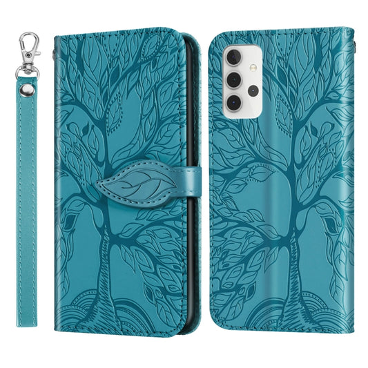 For Samsung Galaxy A32 5G Life of Tree Embossing Pattern Horizontal Flip Leather Case with Holder & Card Slot & Wallet & Photo Frame & Lanyard(Lake Blue) by buy2fix