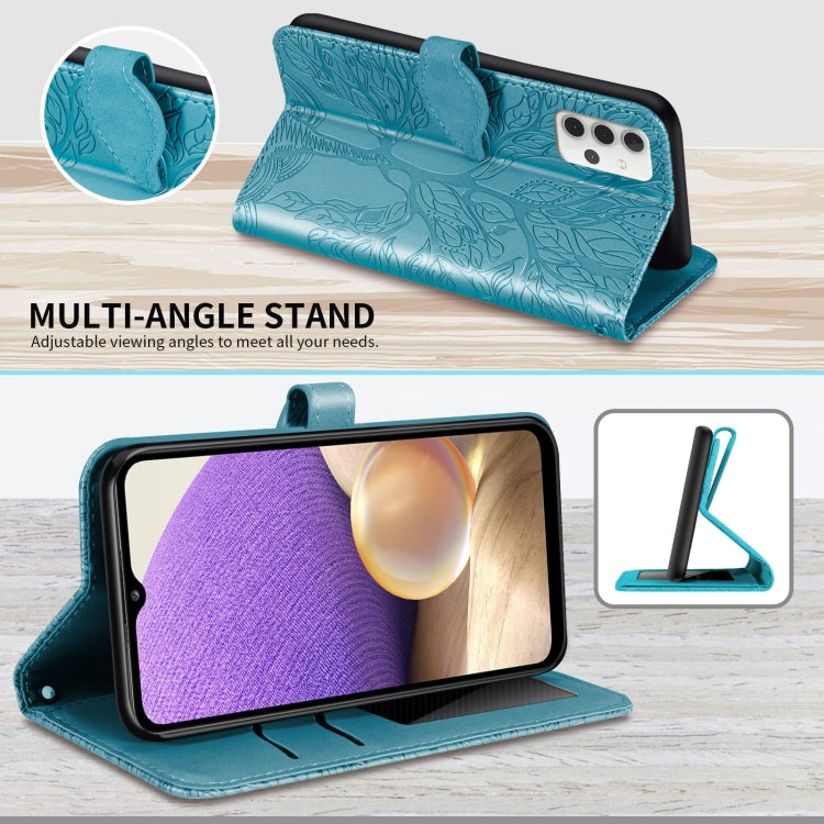 For Samsung Galaxy A32 5G Life of Tree Embossing Pattern Horizontal Flip Leather Case with Holder & Card Slot & Wallet & Photo Frame & Lanyard(Lake Blue) by buy2fix