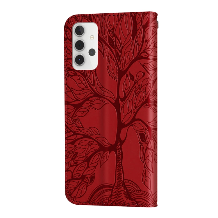 For Samsung Galaxy A32 5G Life of Tree Embossing Pattern Horizontal Flip Leather Case with Holder & Card Slot & Wallet & Photo Frame & Lanyard(Red) by buy2fix