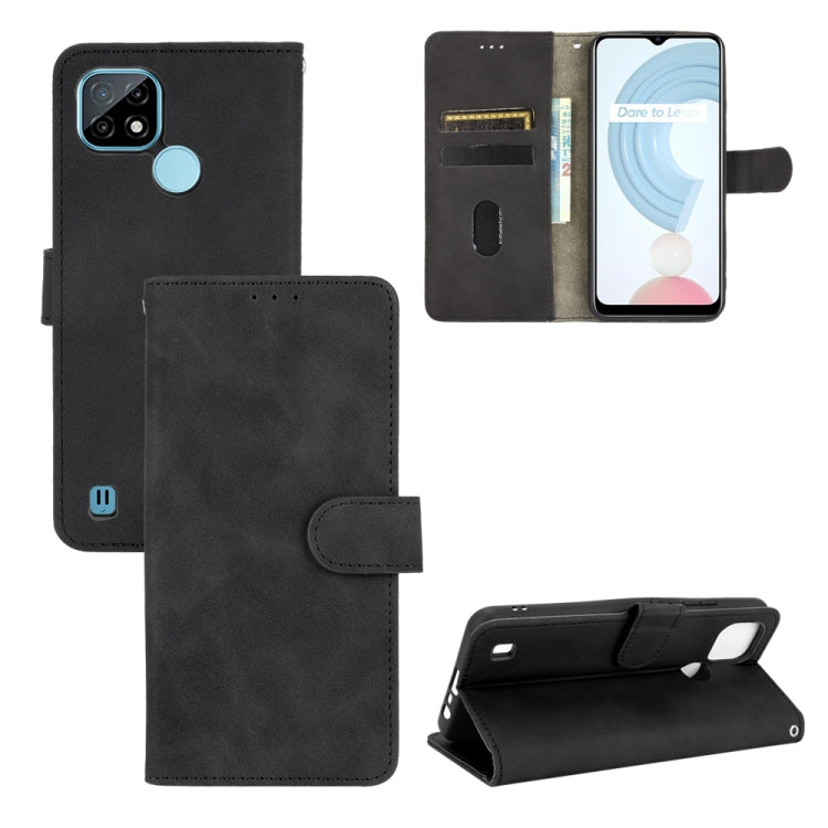 For OPPO Realme C21 Solid Color Skin Feel Magnetic Buckle Horizontal Flip Calf Texture PU Leather Case with Holder & Card Slots & Wallet(Black) - Realme Cases by buy2fix | Online Shopping UK | buy2fix