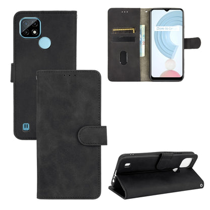 For OPPO Realme C21 Solid Color Skin Feel Magnetic Buckle Horizontal Flip Calf Texture PU Leather Case with Holder & Card Slots & Wallet(Black) - Realme Cases by buy2fix | Online Shopping UK | buy2fix