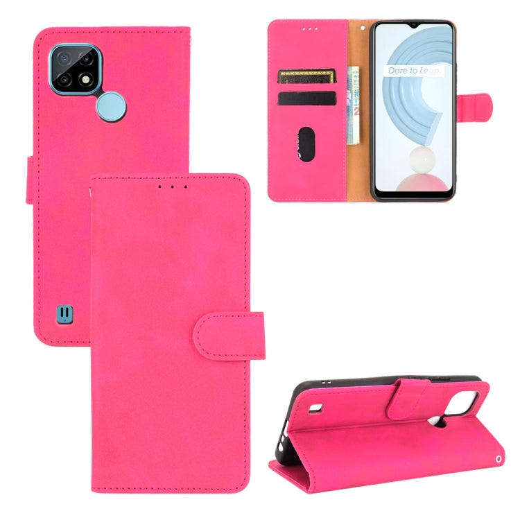 For OPPO Realme C21 Solid Color Skin Feel Magnetic Buckle Horizontal Flip Calf Texture PU Leather Case with Holder & Card Slots & Wallet(Rose Red) - Realme Cases by buy2fix | Online Shopping UK | buy2fix