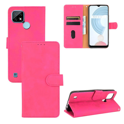 For OPPO Realme C21 Solid Color Skin Feel Magnetic Buckle Horizontal Flip Calf Texture PU Leather Case with Holder & Card Slots & Wallet(Rose Red) - Realme Cases by buy2fix | Online Shopping UK | buy2fix