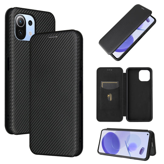For Xiaomi Mi 11 Lite Carbon Fiber Texture Horizontal Flip TPU + PC + PU Leather Case with Card Slot(Black)