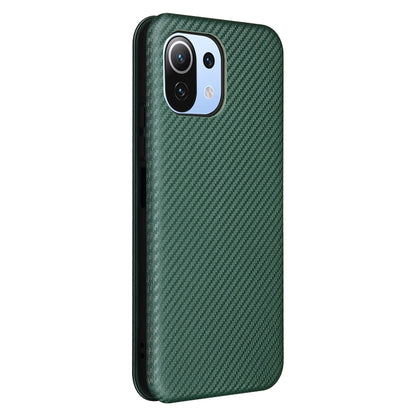 For Xiaomi Mi 11 Lite Carbon Fiber Texture Horizontal Flip TPU + PC + PU Leather Case with Card Slot(Green) - Xiaomi Cases by buy2fix | Online Shopping UK | buy2fix