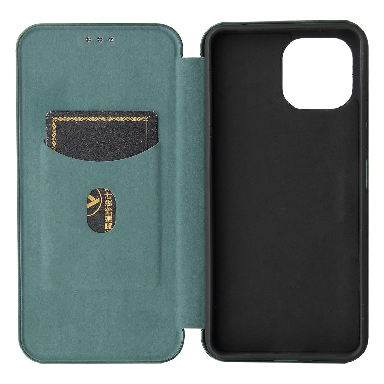 For Xiaomi Mi 11 Lite Carbon Fiber Texture Horizontal Flip TPU + PC + PU Leather Case with Card Slot(Green) - Xiaomi Cases by buy2fix | Online Shopping UK | buy2fix